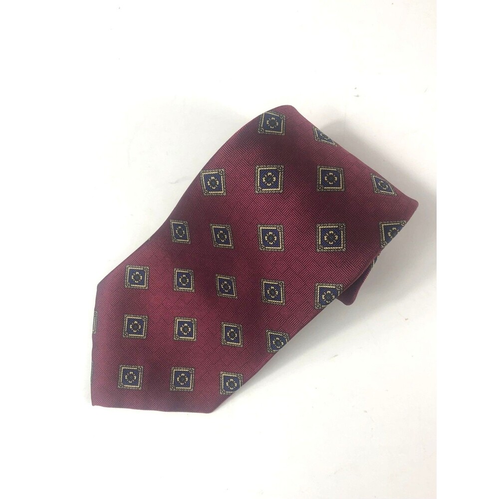 Vintage Barbara Blank New York All Silk Handmade Tie Burgundy Diamond Geometric
